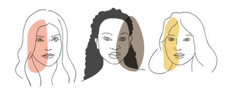 Multi-ethnic beauty. Different ethnicity women - Caucasian, African, Asian. Vector illustrationのイラスト素材