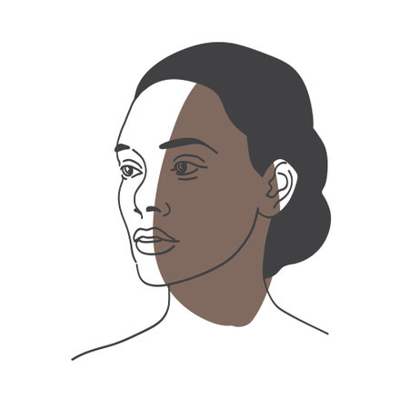 Abstract afro american female portrait. Beautiful african american young woman with afro hairstyle. Abstract vector illustration of a young female adult.のイラスト素材