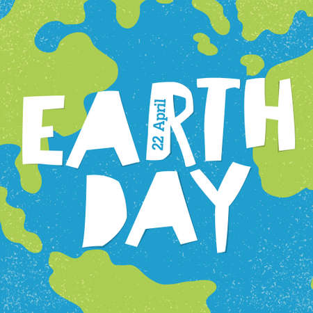 Closeup view of planet with greetings. "Earth day" poster. Creative design poster for Earth Day.のイラスト素材