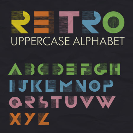 Colorful Retro Uppercase Alphabet. Wide decorative vintage letters.のイラスト素材