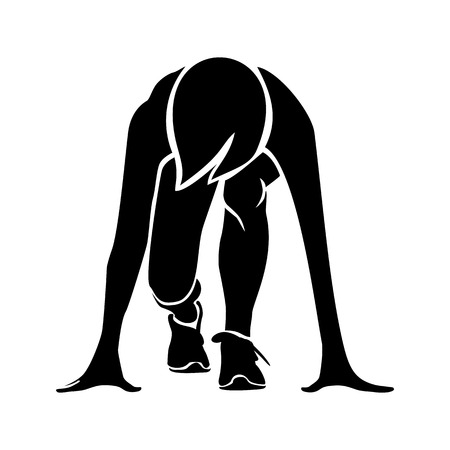Runner. Crouch start. Vector silhouette isolated on whiteのイラスト素材