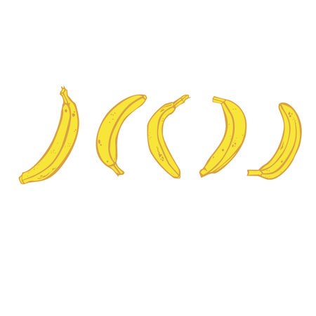 A collection of five yellow mature bananas. Vector stylized color isolated image.のイラスト素材