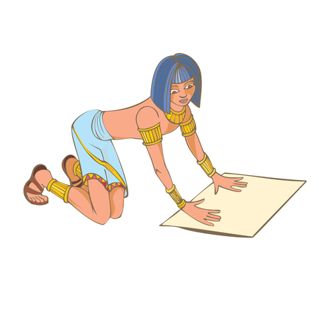 Ancient Egyptian spreading a piece of papyrus on the ground.のイラスト素材