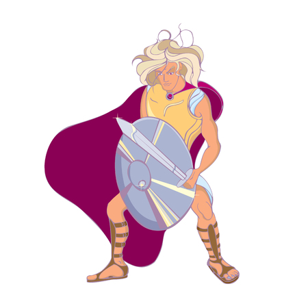 Blond ancient greek warrior with shield and sword.のイラスト素材