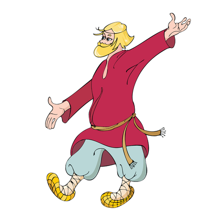 Russian cheerful peasant in national costume. Stylized isolated vector color image.のイラスト素材