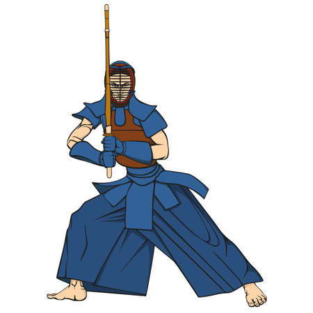 Kendo fighter man with shinai cartoon vector illustrationのイラスト素材