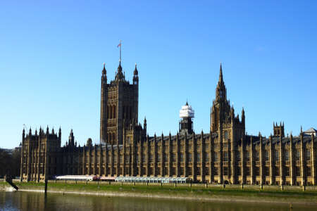                                The Palace of Westminster, view from Thames river in London, Unitied Kingdomのeditorial素材