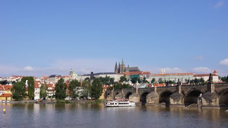 View of Prague and Vltava River, Czech Republicのeditorial素材