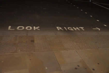 London crossing with look right signの写真素材
