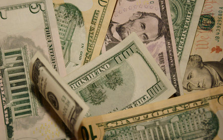 Money background  A lot of different dollars bills 