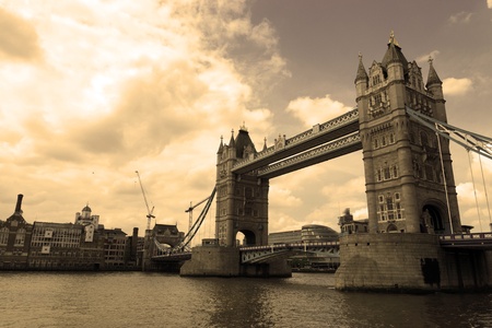 Tower Bridge on the river Thames in London, UK  Sepia style の写真素材