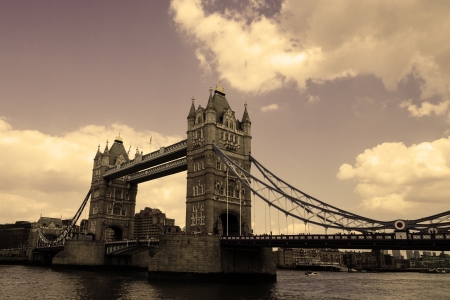 Tower Bridge on the river Thames in London, UK  Sepia style の写真素材