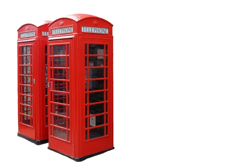 Traditional red London phone booths, London, UKの写真素材