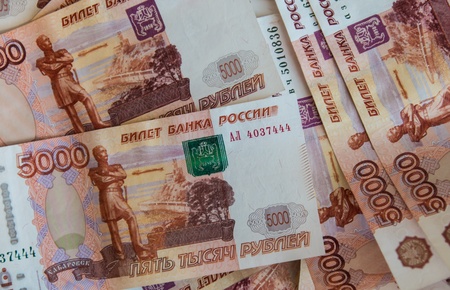 Background of money  Russian roubles   Close-up の写真素材