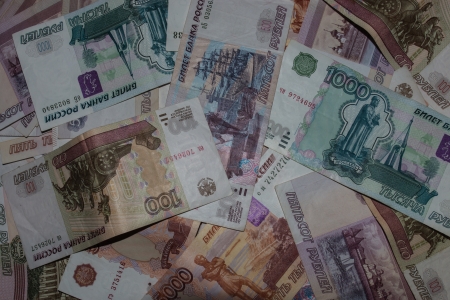 Background of money  Russian roubles   Close-up の写真素材