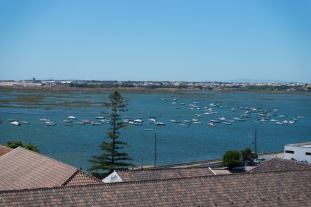 Aerial view of town Faro capital of the Algarve region, Portugalの写真素材