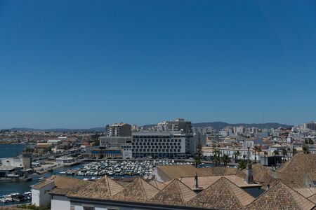 Aerial view to the center of town Faro capital of the Algarve region, Portugalの写真素材