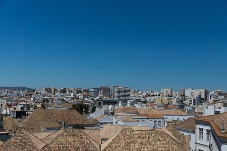 Aerial view to the center of town Faro capital of the Algarve region, Portugalの写真素材