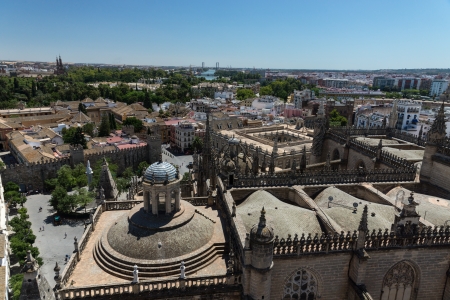 Sevilla, Spain - aerial view of the cathedral and General Archive of Indiesの写真素材