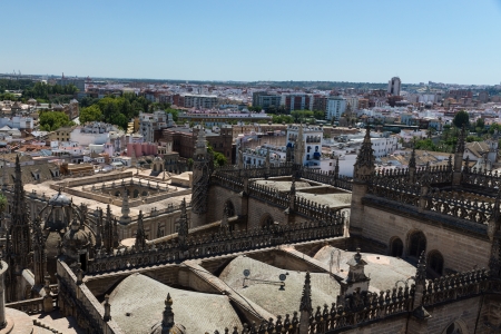 Sevilla, Spain - aerial view of the cathedral and General Archive of Indiesの写真素材