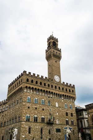 Famous Piazza della Signoria with Palazzo Vecchio in Florence, Tuscany, Italyの写真素材