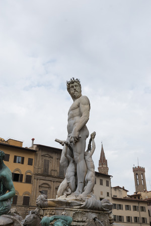 Famous Fountain of Neptune on Piazza della Signoria in Florence, Italyの写真素材