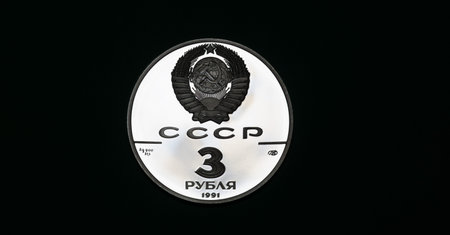 Three rubles USSR silver proof coin.