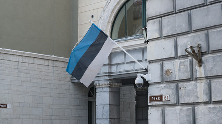 Flag of Estonia on the houseの写真素材