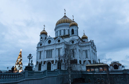 view of the Christ the Savior Cathedral, Moscow Orthodox church with golden domes, Russiaの写真素材