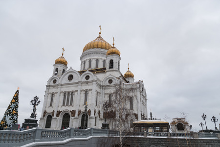 view of the Christ the Savior Cathedral, Moscow Orthodox church with golden domes, Russiaの写真素材
