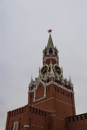 Spasskaya Clock Tower on the Red Square, Moscow, Russiaの写真素材