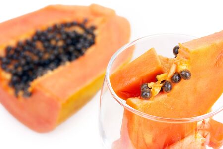 Slice of papaya in glassの写真素材