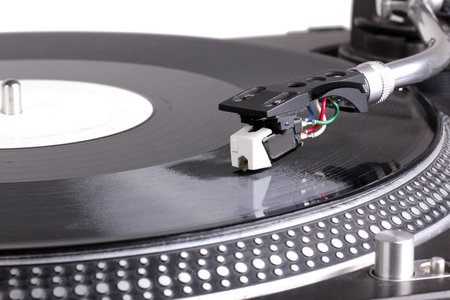 Dj needle on turntable, closed-up
