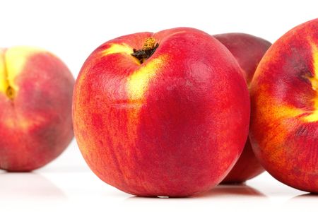 Peaches on white table, closed-up の写真素材