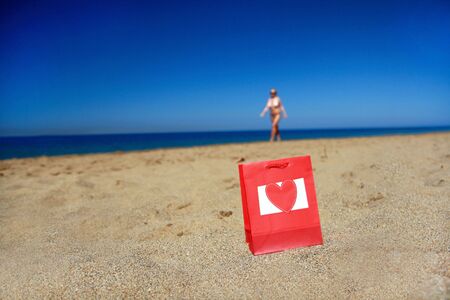 Romantic gift on a caribbean sandの写真素材