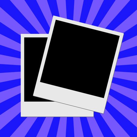 Photo frame on blue  stripes background の写真素材