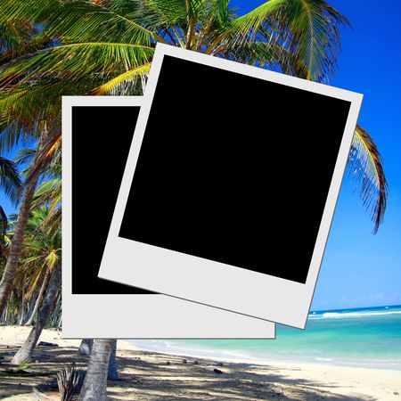 Photo frame on beach background の写真素材