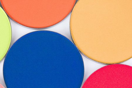 Professional color eyeshadows in round palette, closed-upの写真素材