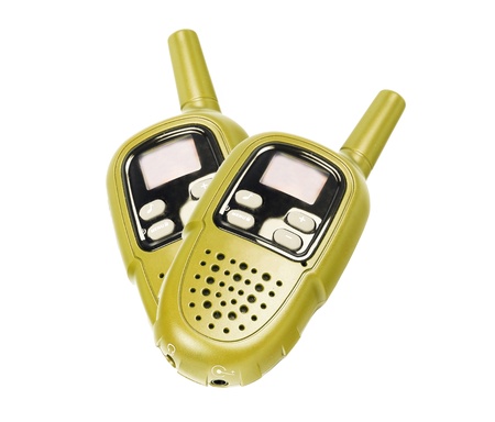 Two green walkie-talkie, isolated on white の写真素材