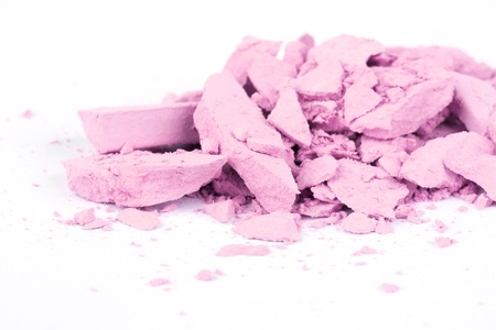 Broken pink eyeshadows  on white, closed-upの写真素材