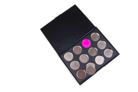 Empty magnetic eyeshadows palettes, closed-up on whiteの写真素材