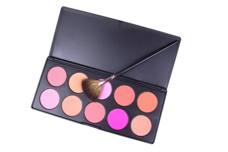 Professional make-up brush on eyeshadows palette, closed-up の写真素材