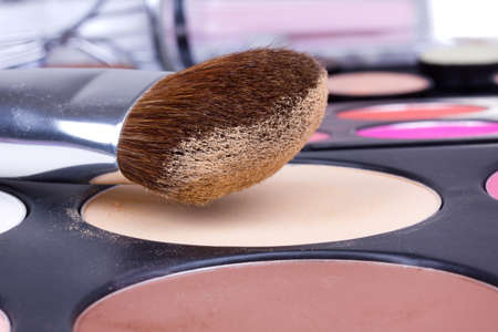Professional make-up brush on corrector palette, closed-upの写真素材