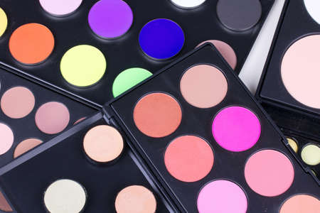 Different eyeshadows palettes, closed-upの写真素材