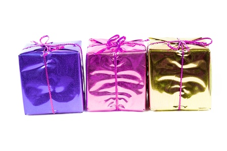 Colour new year boxes isolated on white の写真素材