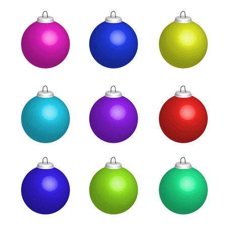 Illustration of colour christmas balls on whiteの写真素材