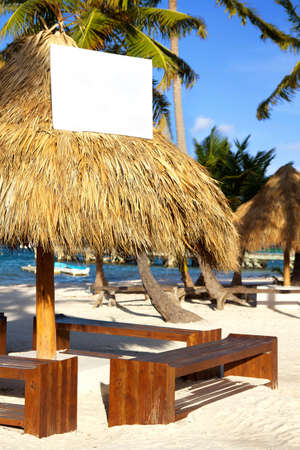 Grass umbrellas  on caribbean beach, Dominican Republicの写真素材