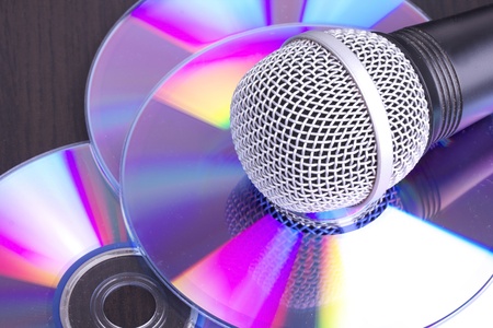 Microphone on cd discs, closeupの写真素材