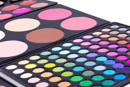 Professional make-up eyeshadows and corrector palettes, closeupの写真素材