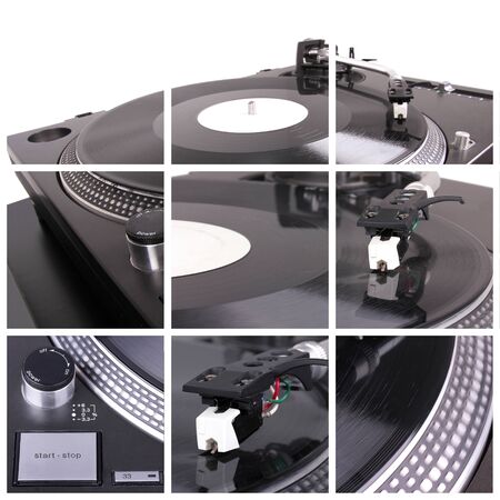Turntable collage. Closeup parts of turntableの写真素材